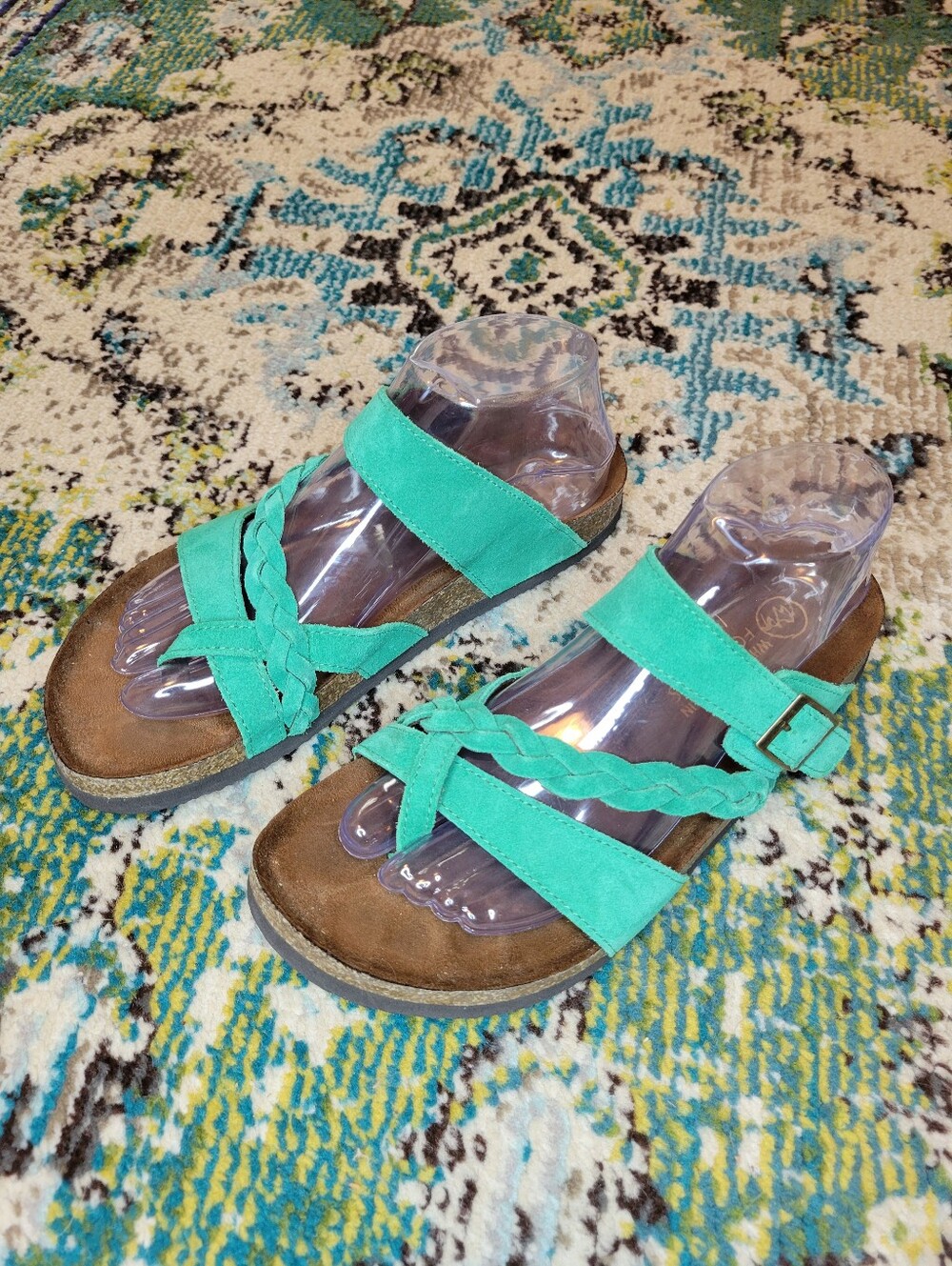 White Mountain Women's Hazy Braided Teal Footbed Sandals, Size Womens 8M